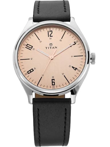 Titan Work Wear Champagne Dial Black Leather Strap Men'S Watch 1802Sl03