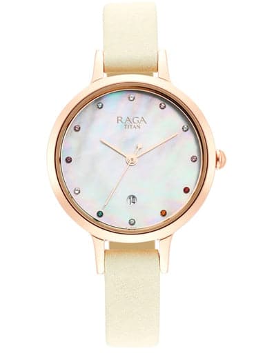 Titan Raga Viva Watch With Mother Of Pearl Dial & Brass Strap Np2666Wl03