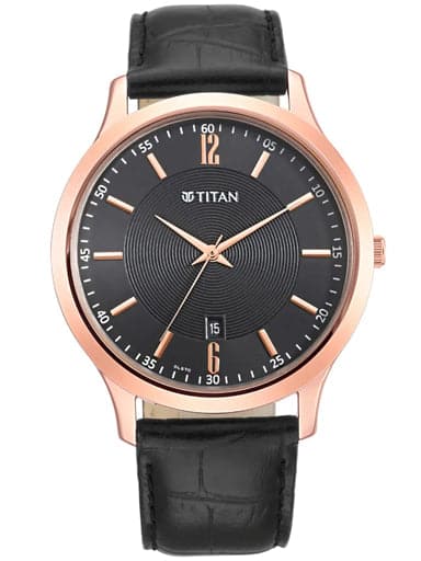 Titan Black Dial Leather Strap Watch Np1825Wl03