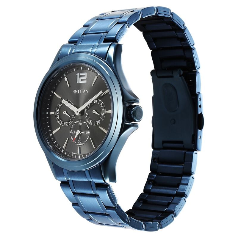 1698QM01 Titan Neo Splash Anthracite Dial Quartz Multifunction Stainless Steel Strap Watch for Men