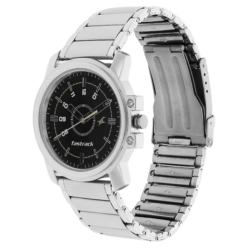 NR3039SM02 BLACK DIAL SILVER STAINLESS STEEL STRAP WATCH