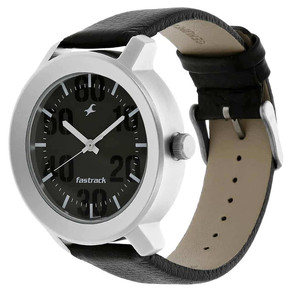 NR3121SL02 GREY DIAL BLACK LEATHER STRAP WATCH