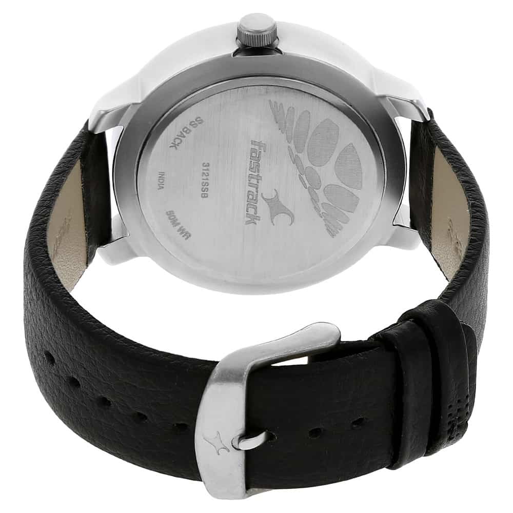 NR3121SL02 GREY DIAL BLACK LEATHER STRAP WATCH