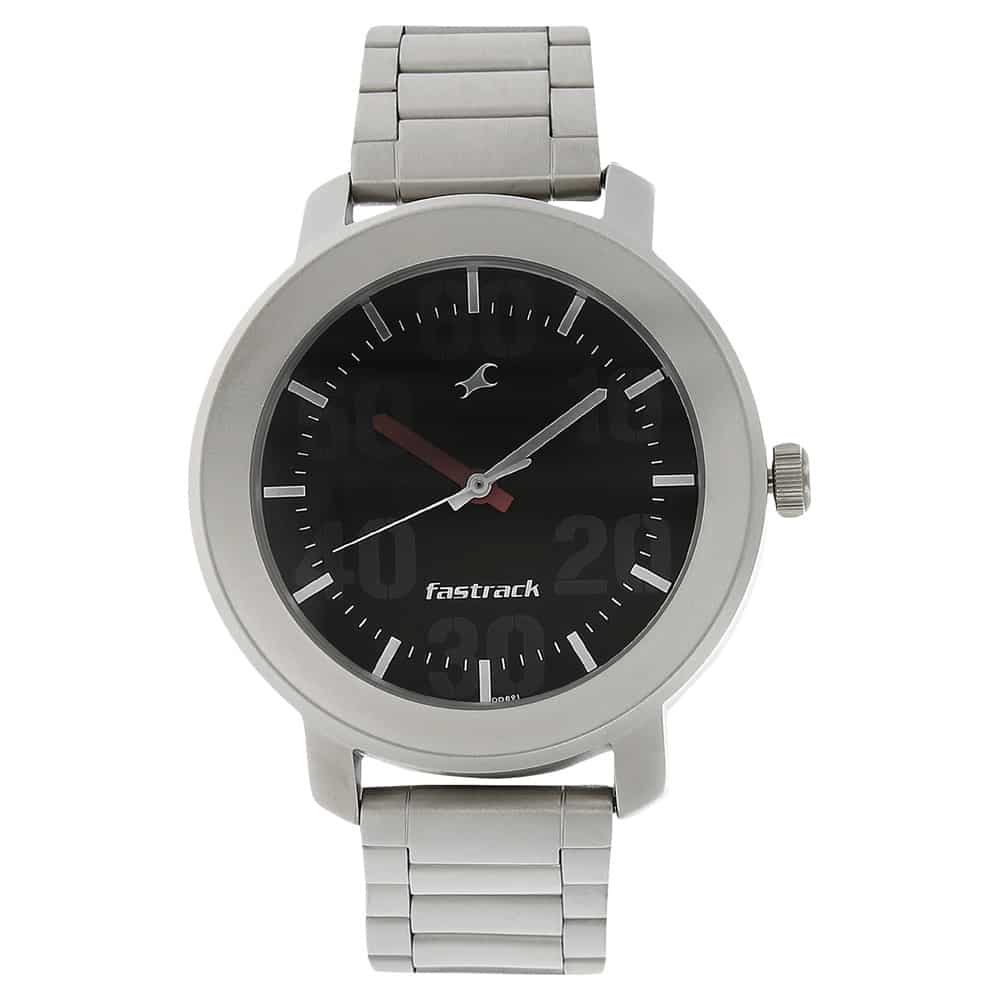 NR3121SM02 BLACK DIAL SILVER STAINLESS STEEL STRAP WATCH
