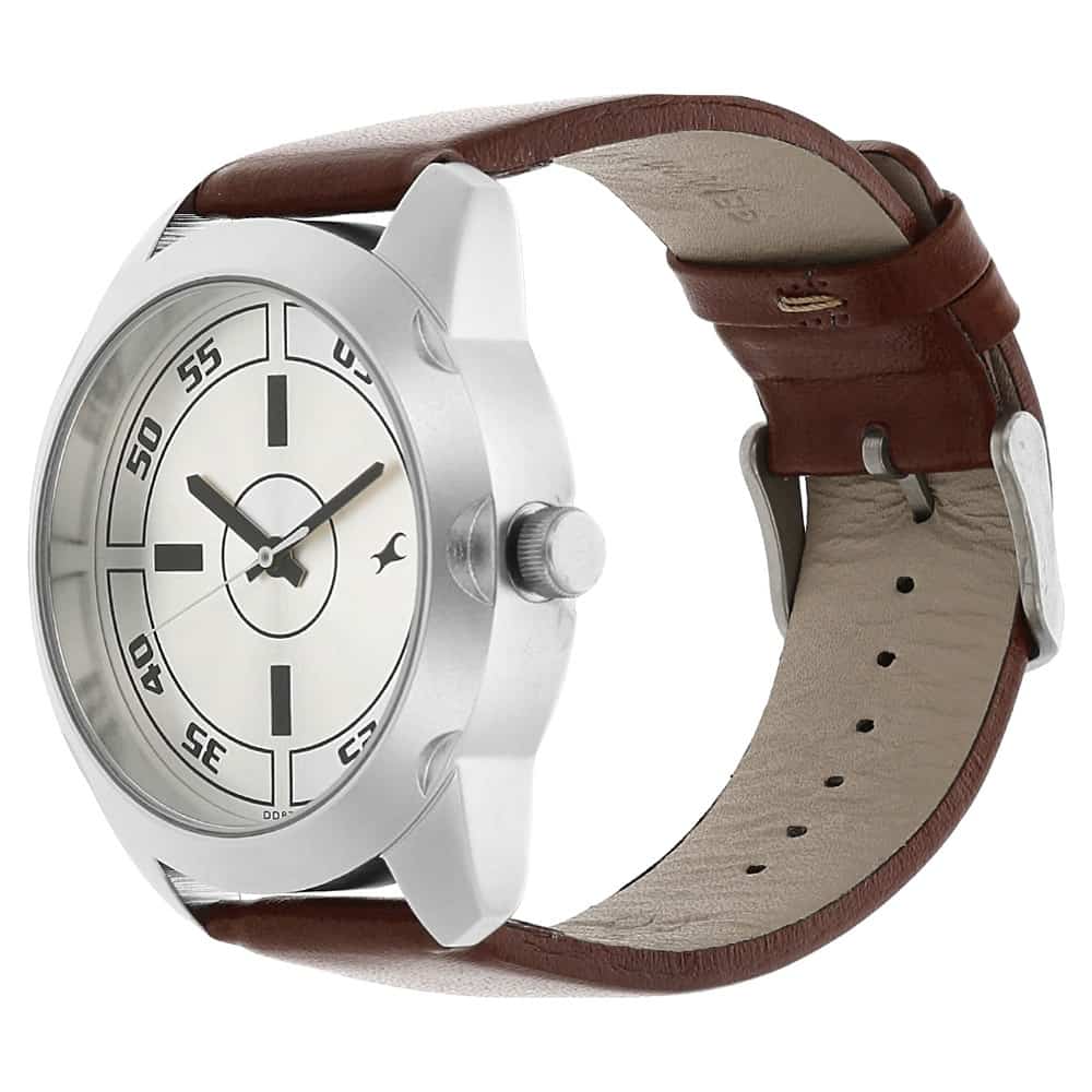 NR3123SL02 SILVER DIAL BROWN LEATHER STRAP WATCH