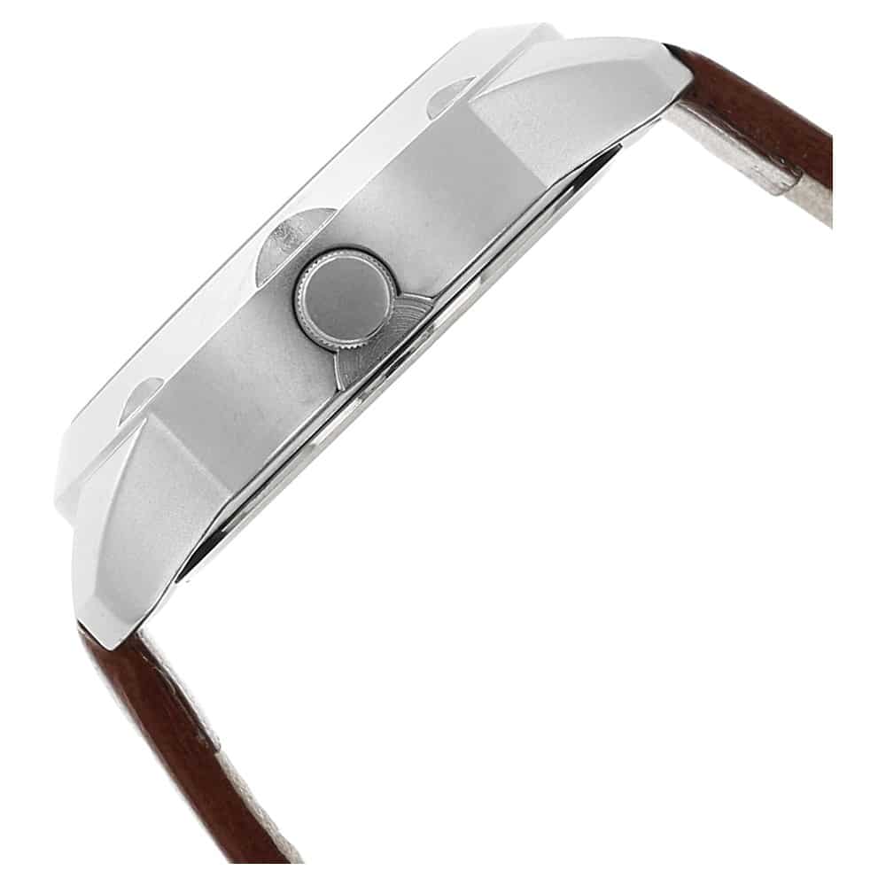 NR3123SL02 SILVER DIAL BROWN LEATHER STRAP WATCH