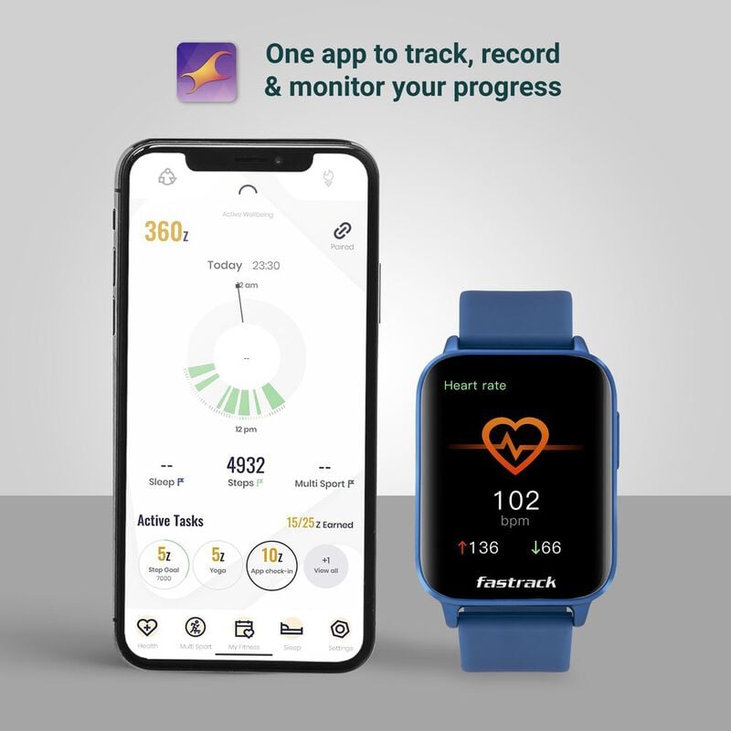 38073AP02 Fastrack Reflex Curv Blue: Health & Sleep Tracker with Bold Curved Display Smartwatch