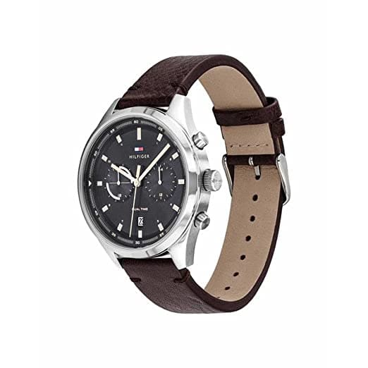 Tommy Hilfiger Mens 44 Mm Grey Dial Leather Analog Watch - Ncth1791729W