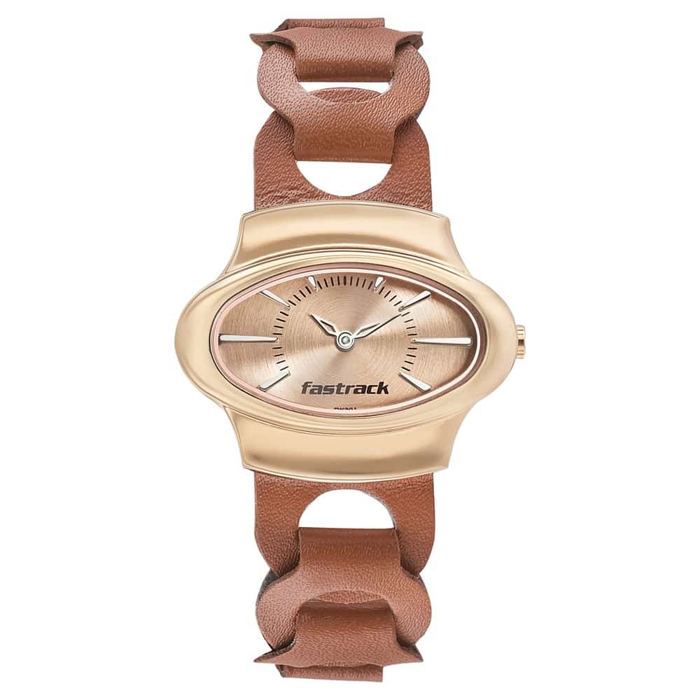 NR6004WL01 ROSE GOLD DIAL LEATHER STRAP WATCH