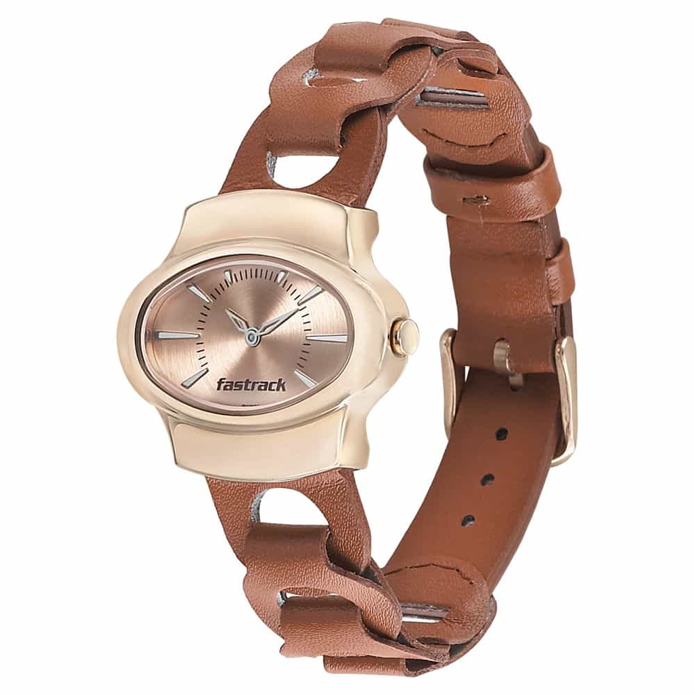 NR6004WL01 ROSE GOLD DIAL LEATHER STRAP WATCH