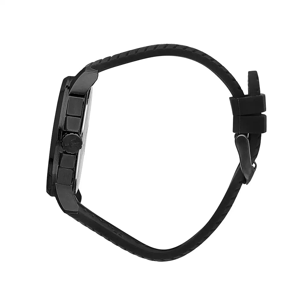 Maserati Men Successo R8871621011 Black Dial Silicone Quartz Fashion Analog Watch, Black Band