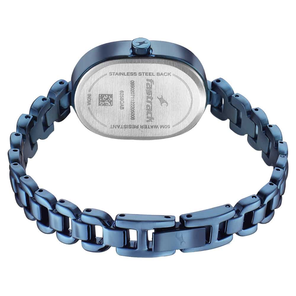 6258QM01 FASTRACK STYLE UP BLUE DIAL METAL STRAP WATCH FOR GIRLS
