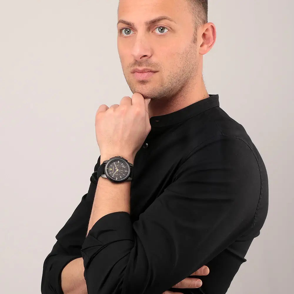 Maserati Men Successo R8871621011 Black Dial Silicone Quartz Fashion Analog Watch, Black Band