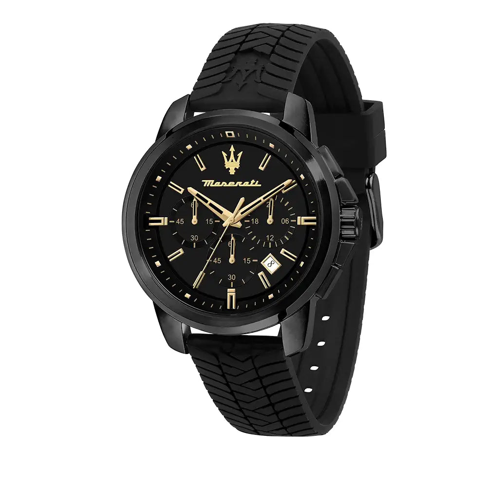 Maserati Men Successo R8871621011 Black Dial Silicone Quartz Fashion Analog Watch, Black Band
