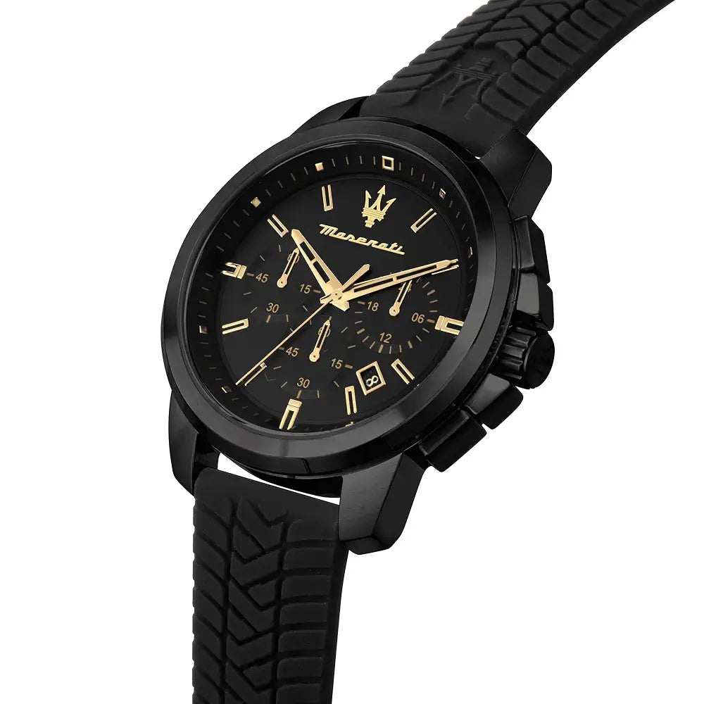 Maserati Men Successo R8871621011 Black Dial Silicone Quartz Fashion Analog Watch, Black Band