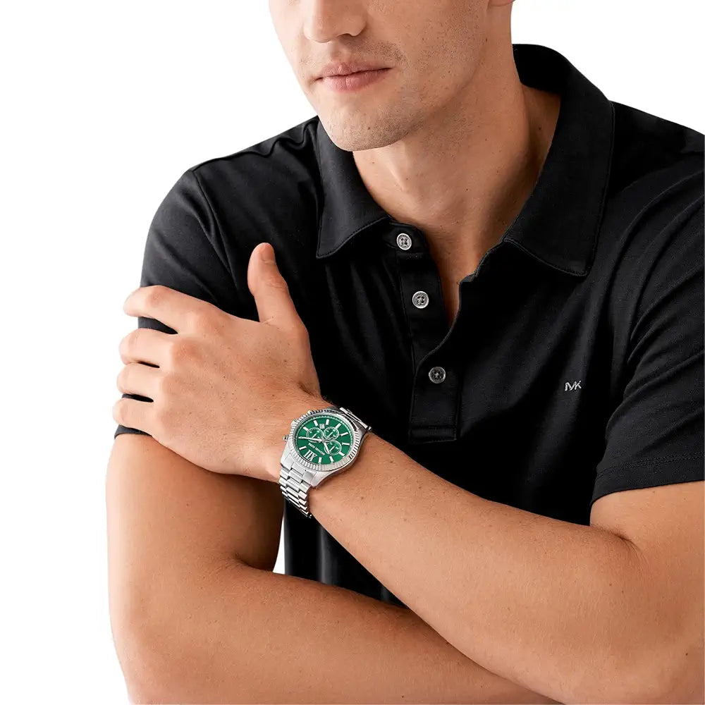 Michael Kors Analog Green Dial Men's Stainless Steel Watch-Mk9152, Band Color:Silver