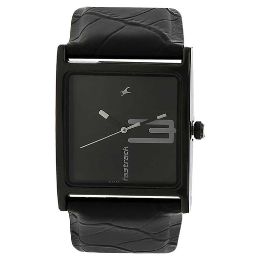 NP9735NL02 BLACK DIAL BLACK LEATHER STRAP WATCH