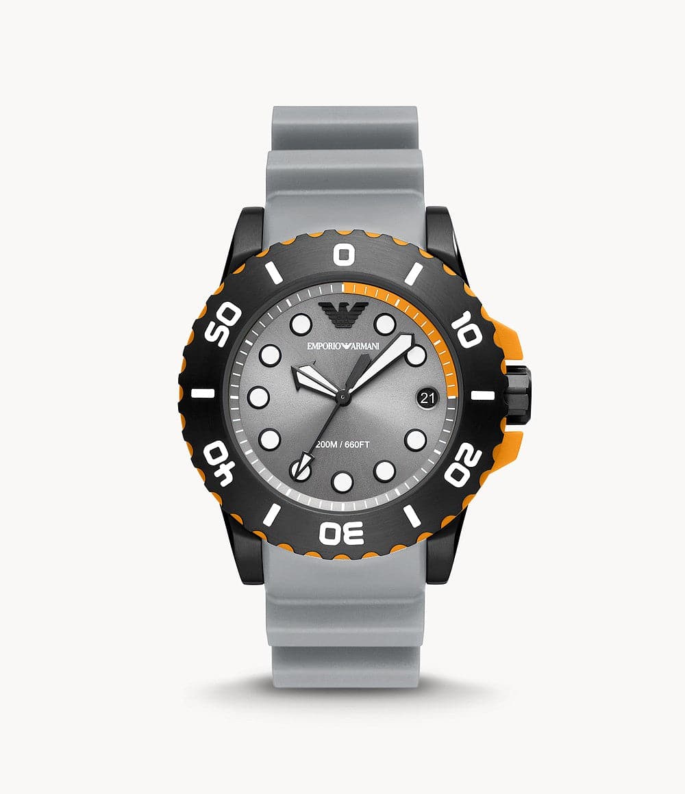 Emporio Armani Three-Hand Date Grey Polyurethane Watch AR11477I