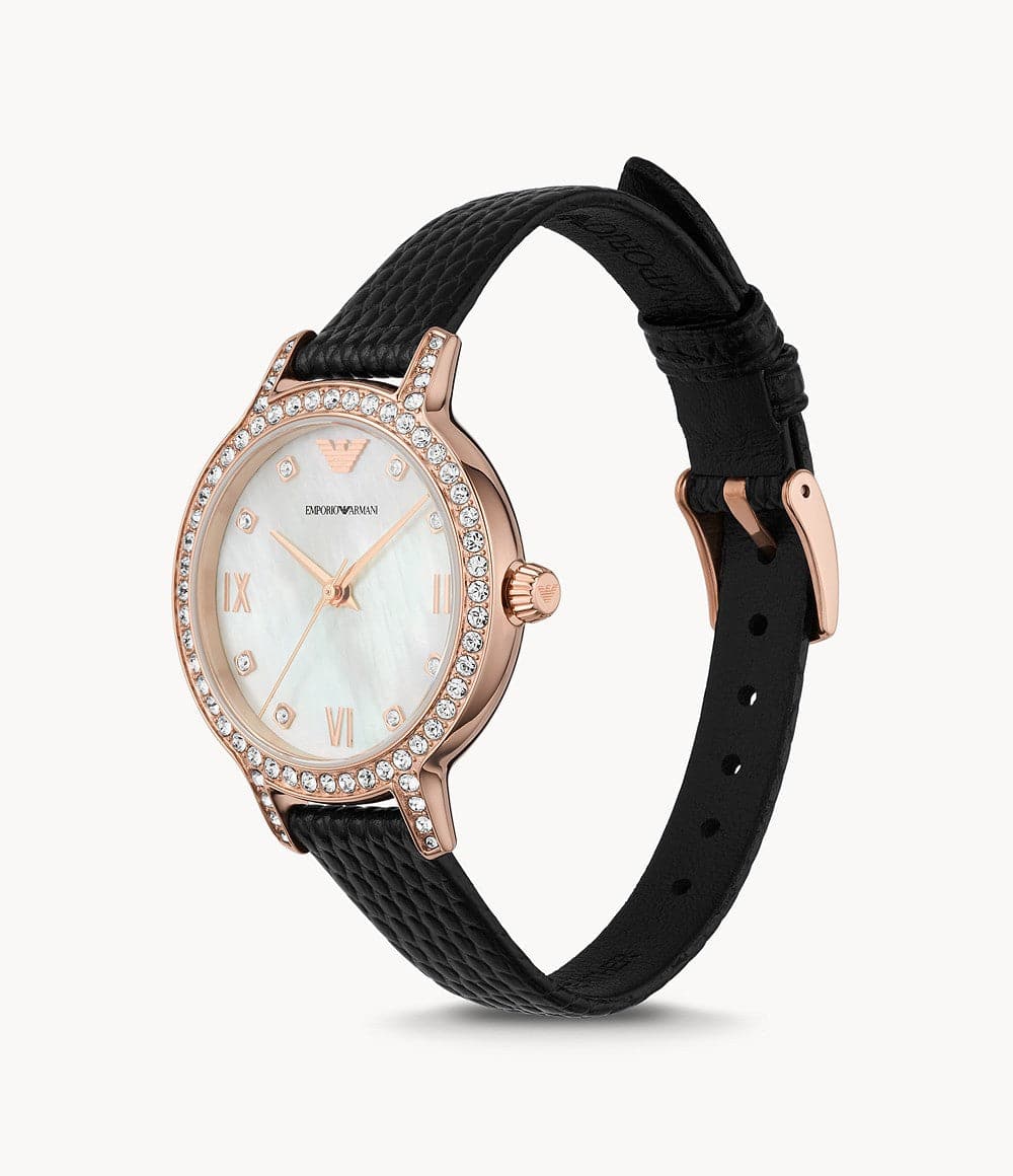 Emporio Armani Three-Hand Black Leather Watch AR11485i