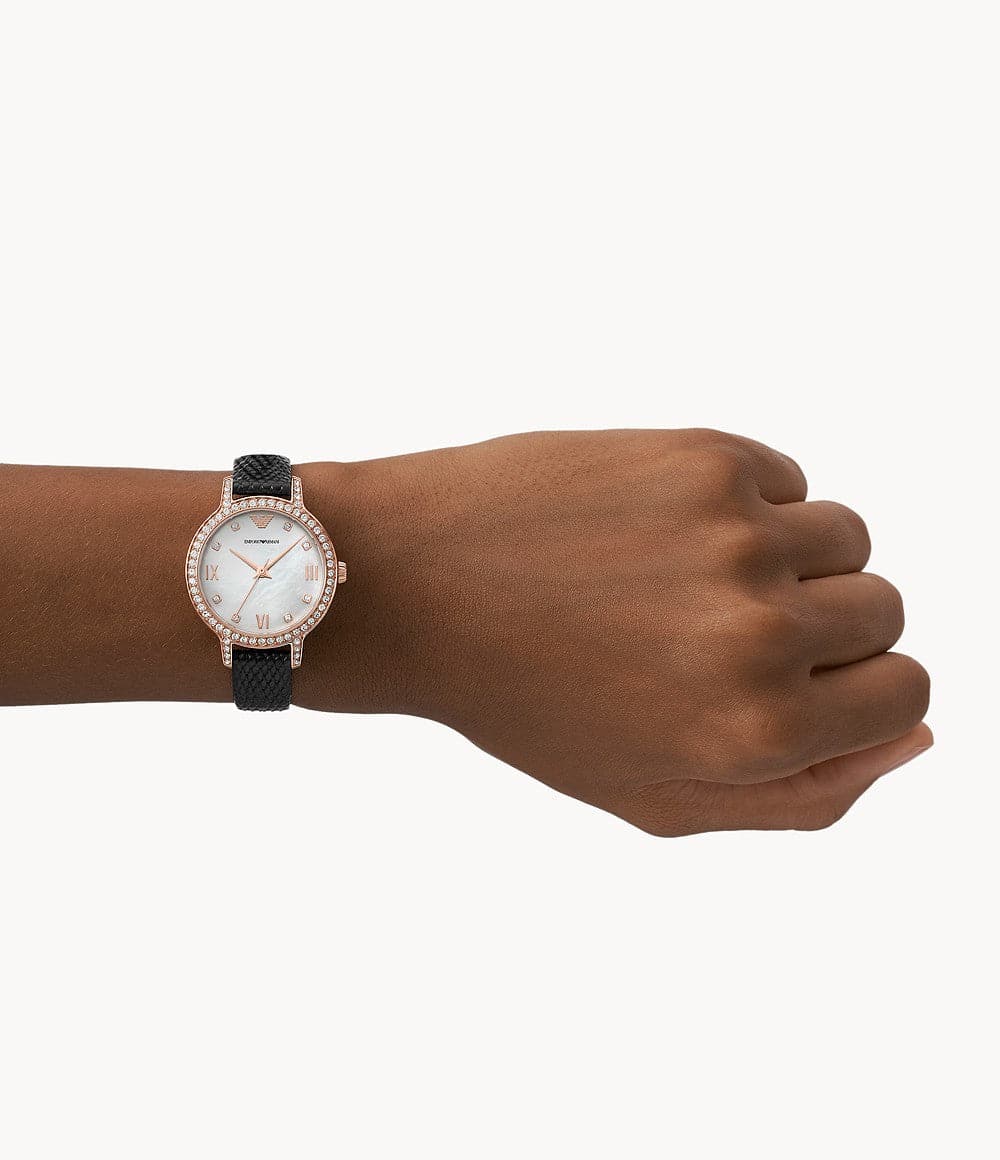 Emporio Armani Three-Hand Black Leather Watch AR11485i