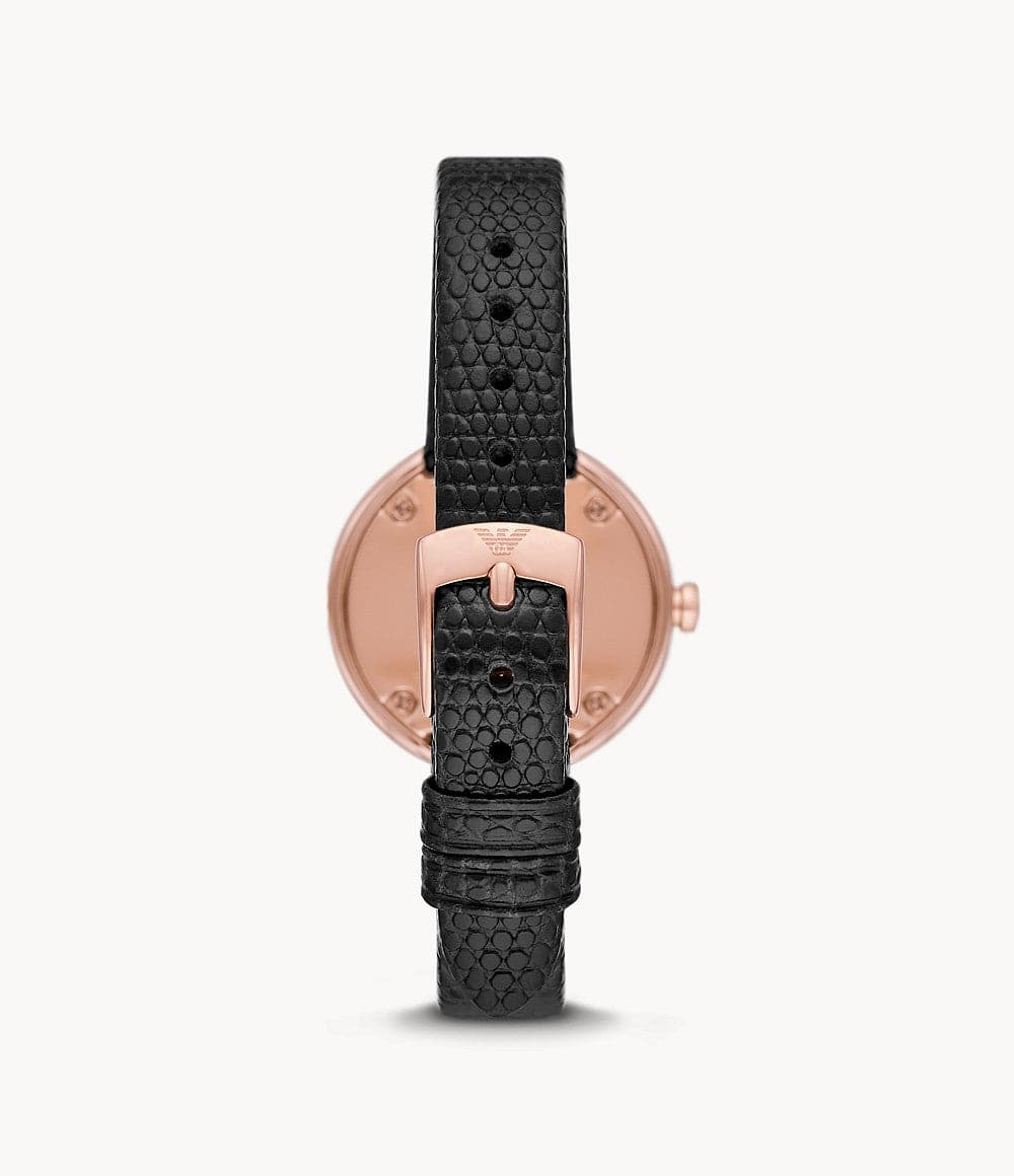 Emporio Armani Two-Hand Black Leather Watch AR11493I