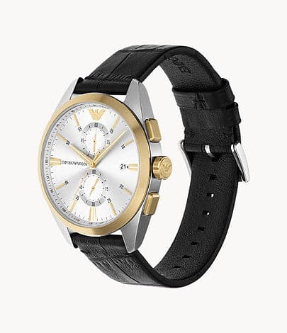 Emporio Armani Chronograph Black Leather Watch AR11498I