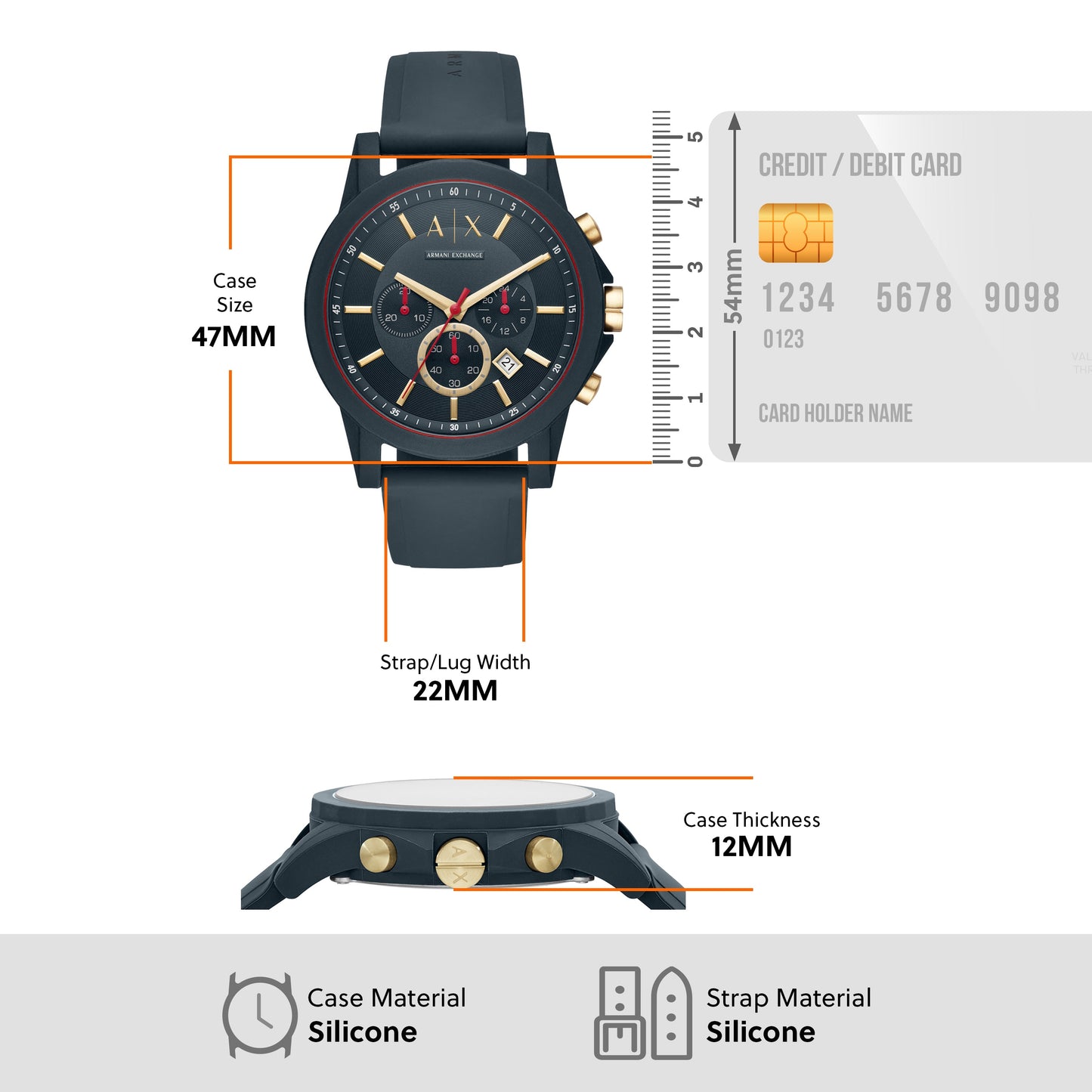 Armani AX1335 Blue Silicone Strap Chronograph Watch