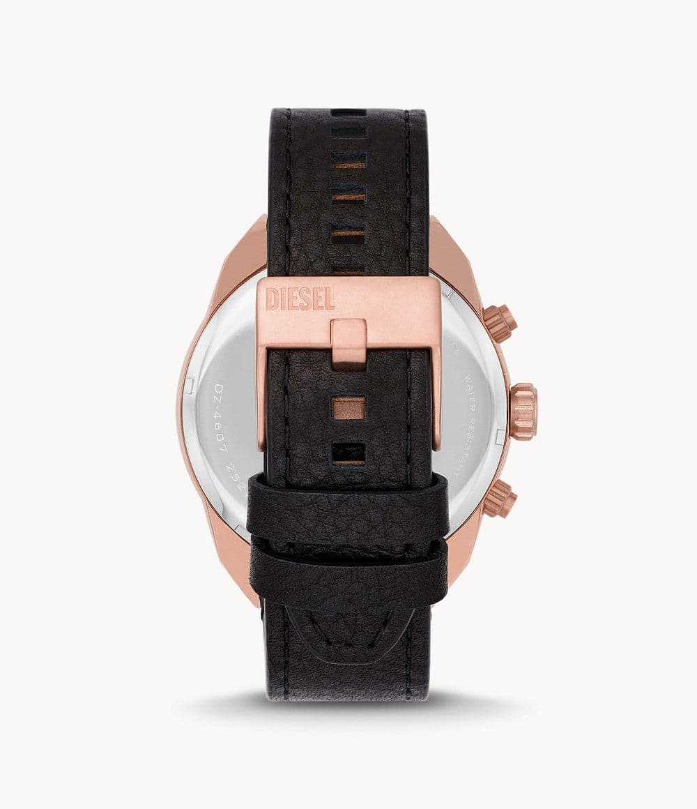 Diesel Spiked Chronograph Black Leather Watch DZ4607i