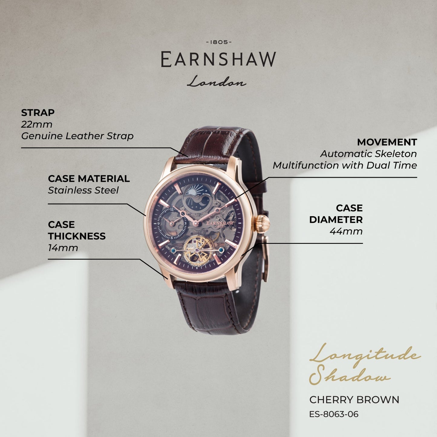 Longitude Shadow Dual Time Men's Watch - ES-8063-06