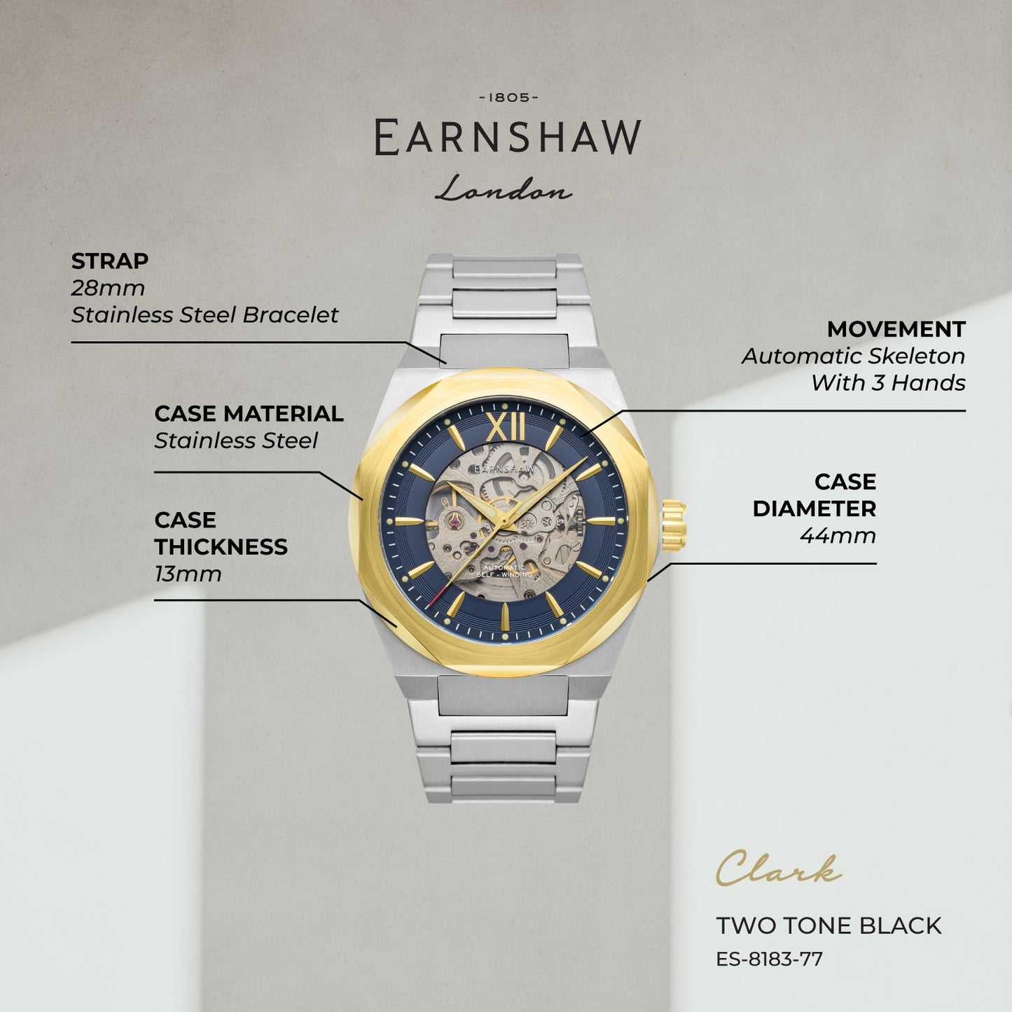 Clark Skeleton Automatic Men's Watch - ES-8183-77