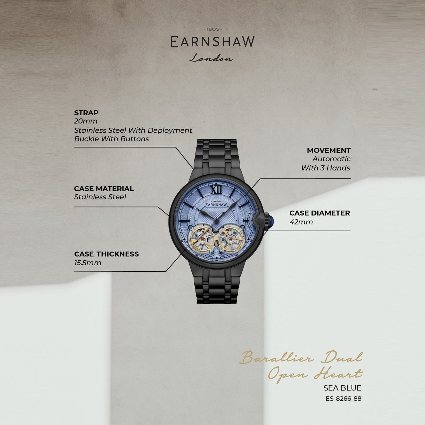 Barralier Double Heart Automatic Men's Watch - ES-8266-88