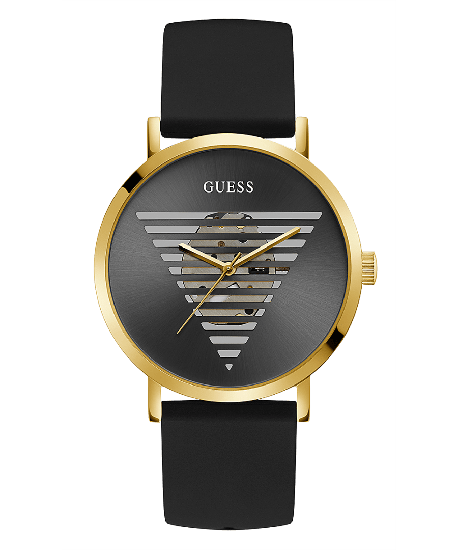 GOLD TONE CASE BLACK SILICONE WATCH-GOLD TONE CASE BLACK SILICONE WATCH