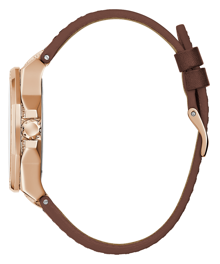 ROSE GOLD TONE CASE BROWN LEATHER WATCH