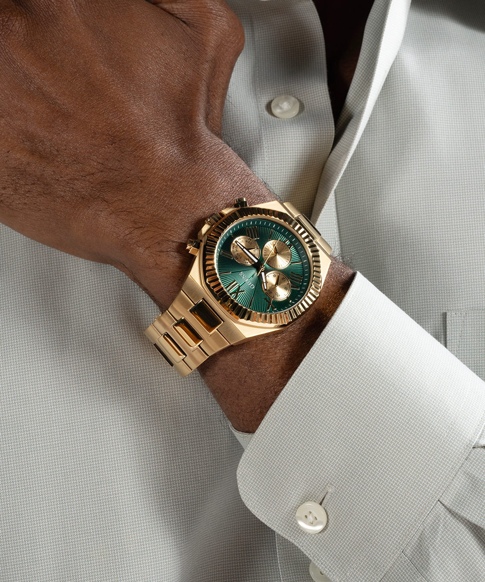 GUESS Equity Mens Gold Tone Multi-function Watch