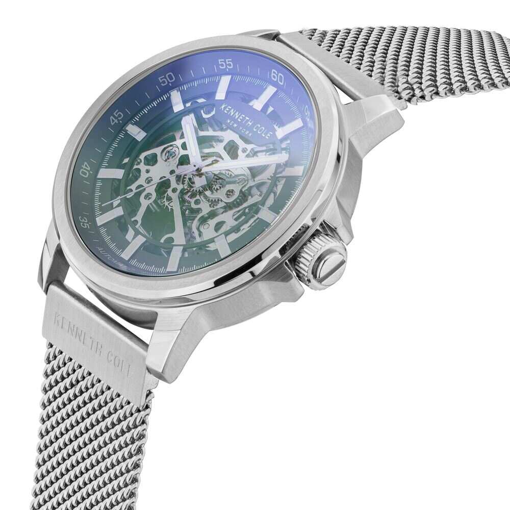 Kenneth Cole Grey Dial Silver Leather Strap Watch NDKCWGL2104101MN