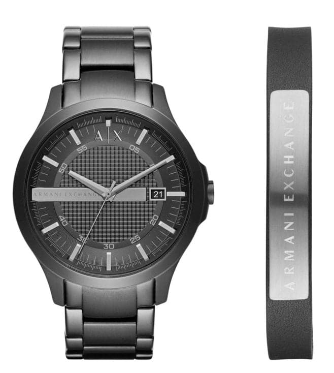 ARMANI EXCHANGE AX7101 Hampton Black Dial Watch With Bracelet for Men - Gift Set 