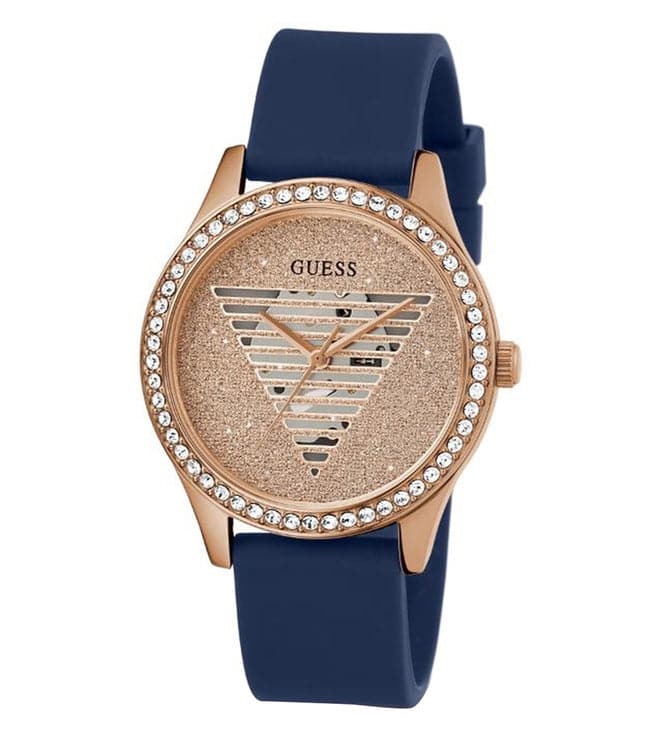 ROSE GOLD TONE CASE BLUE SILICONE WATCH