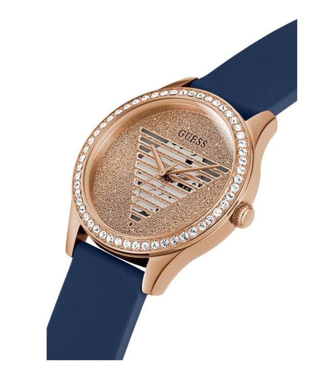 ROSE GOLD TONE CASE BLUE SILICONE WATCH