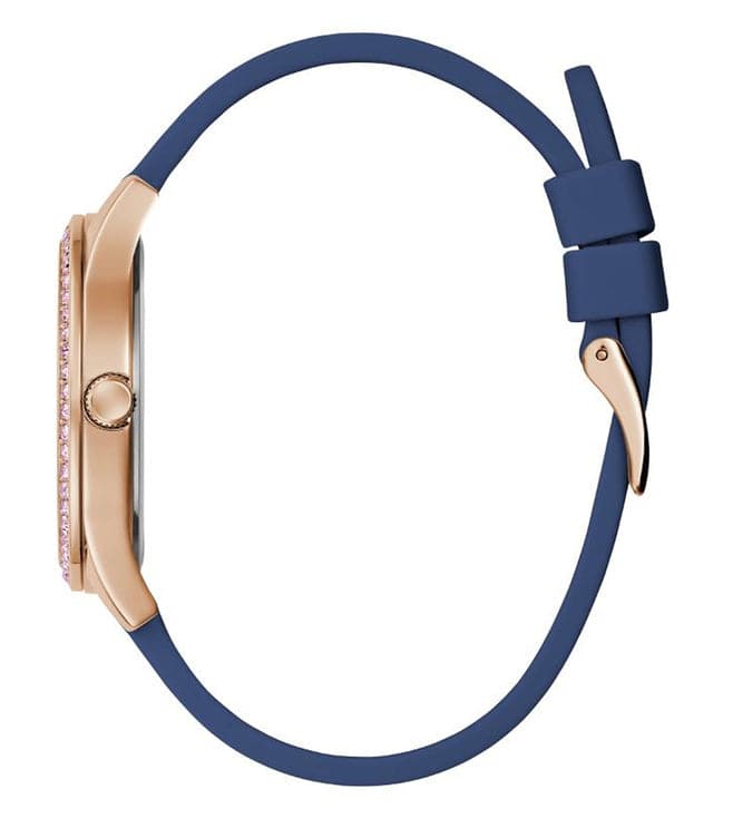 ROSE GOLD TONE CASE BLUE SILICONE WATCH
