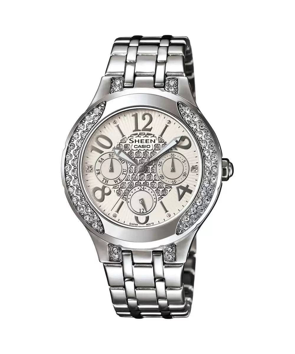 Casio Sheen Multi Function Analog White Dial Women'S Watch