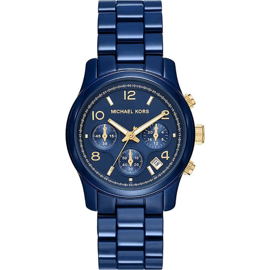 Michael Kors Runway 38 mm Blue Dial Stainless Steel Chronograph Watch for Women - MK7332