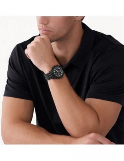 Michael Kors Hutton 43 mm Black Dial Stainless Steel Chronograph Watch for Men - MK9089
