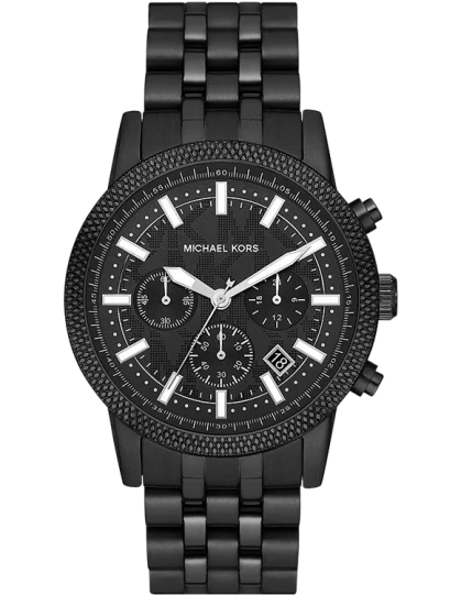 Michael Kors Hutton 43 mm Black Dial Stainless Steel Chronograph Watch for Men - MK9089