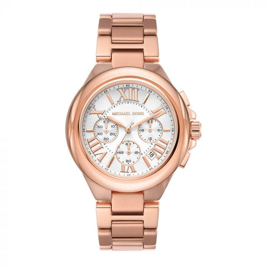 Michael Kors Womens 43 Mm Camille White Dial Stainless Steel Chronograph Watch - Mk7271