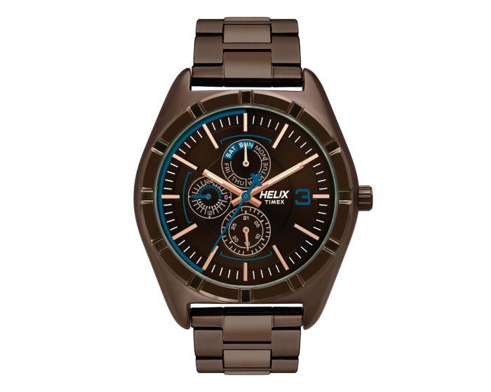 44mm Full Brown Multi function Stainless Steel Bracelet Watch