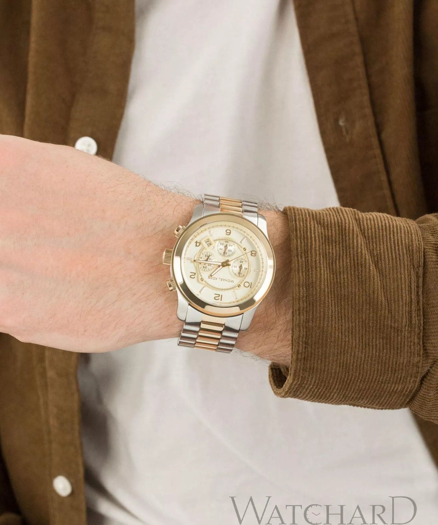 Michael Kors Runway 45 mm Gold Dial Stainless Steel Chronograph Watch for Men - MK9075I