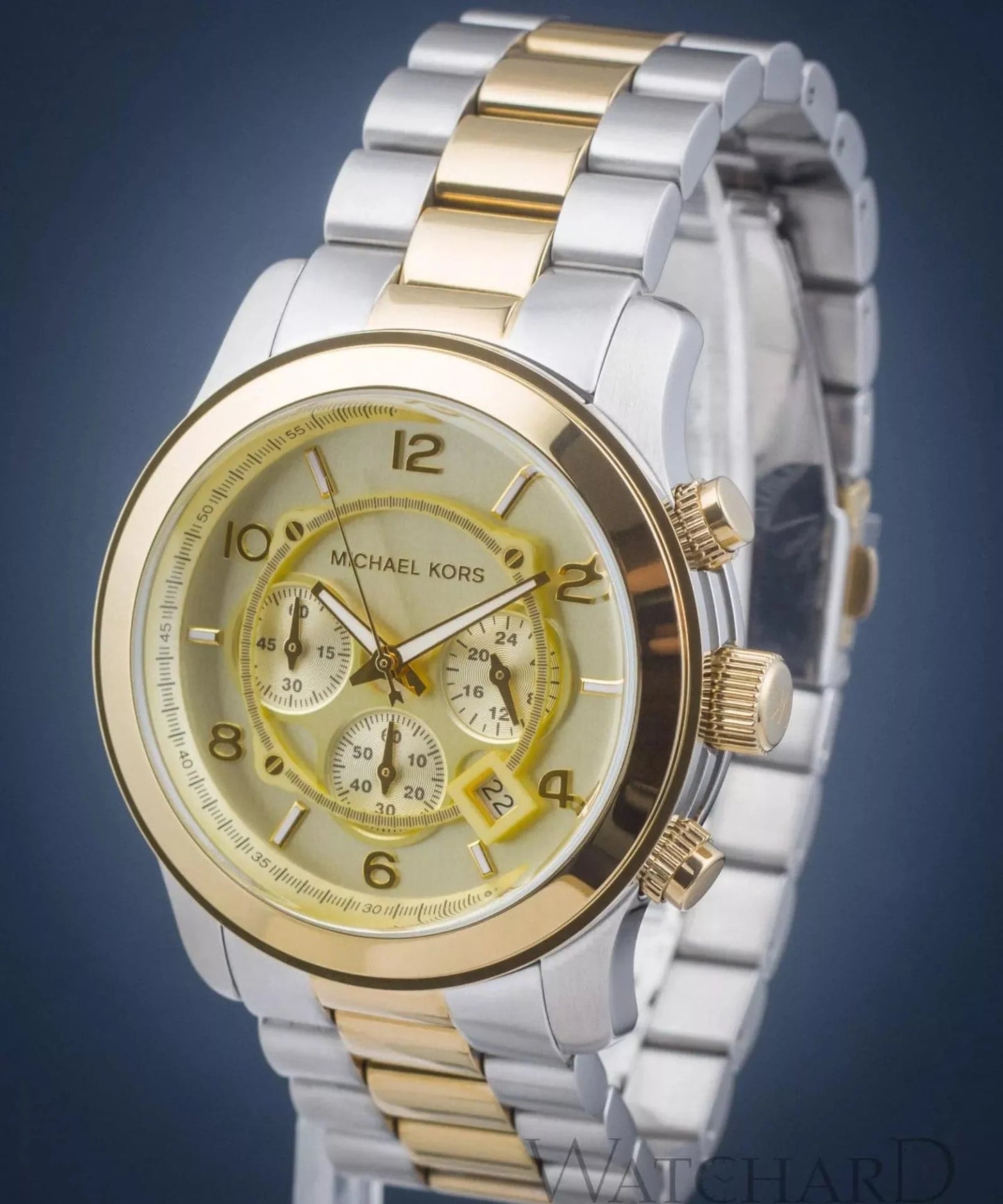 Michael Kors Runway 45 mm Gold Dial Stainless Steel Chronograph Watch for Men - MK9075I