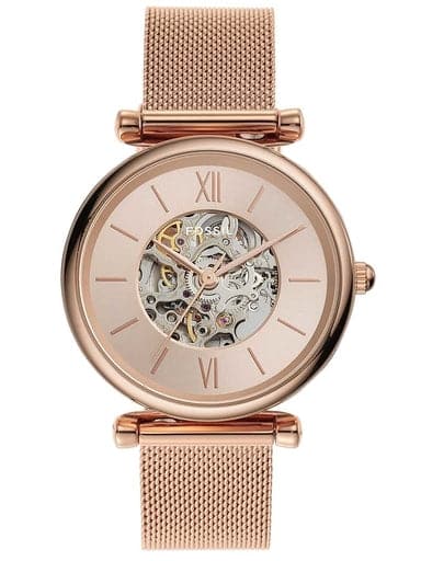 Fossil Carlie Automatic Rose Gold-Tone Stainless Steel Mesh Watch