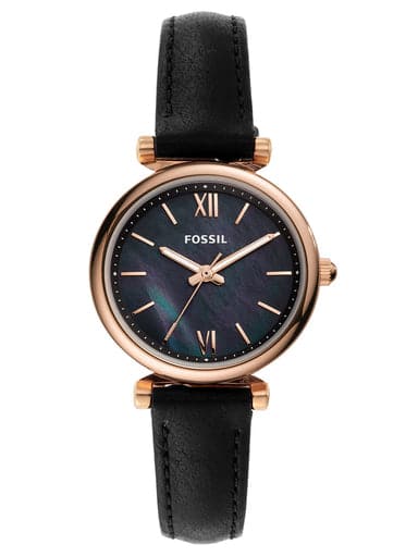 Fossil Carlie Mini Three-Hand Black Leather Watch