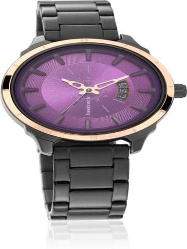 Fastrack All Nighters Purple Dial Stainless Steel Strap Watch
